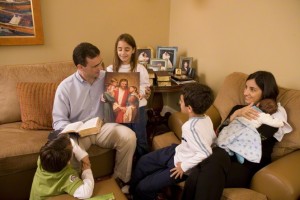 family gathered to have family home evening