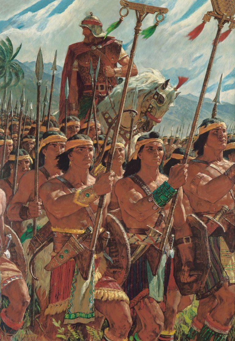 ancient army marching with captain on horse