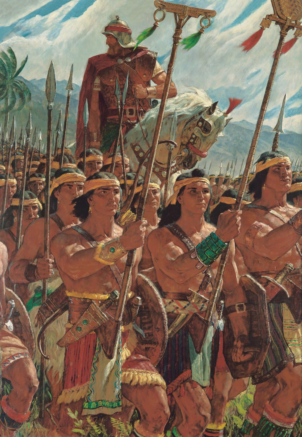 ancient army marching with captain on horse