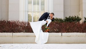 A photo of a couple after being married in the temple.
